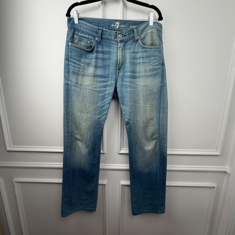 7 For All Mankind Slimmy Light‎ Wash Blue Denim Jeans Mens Size 33 x 30 Cotton